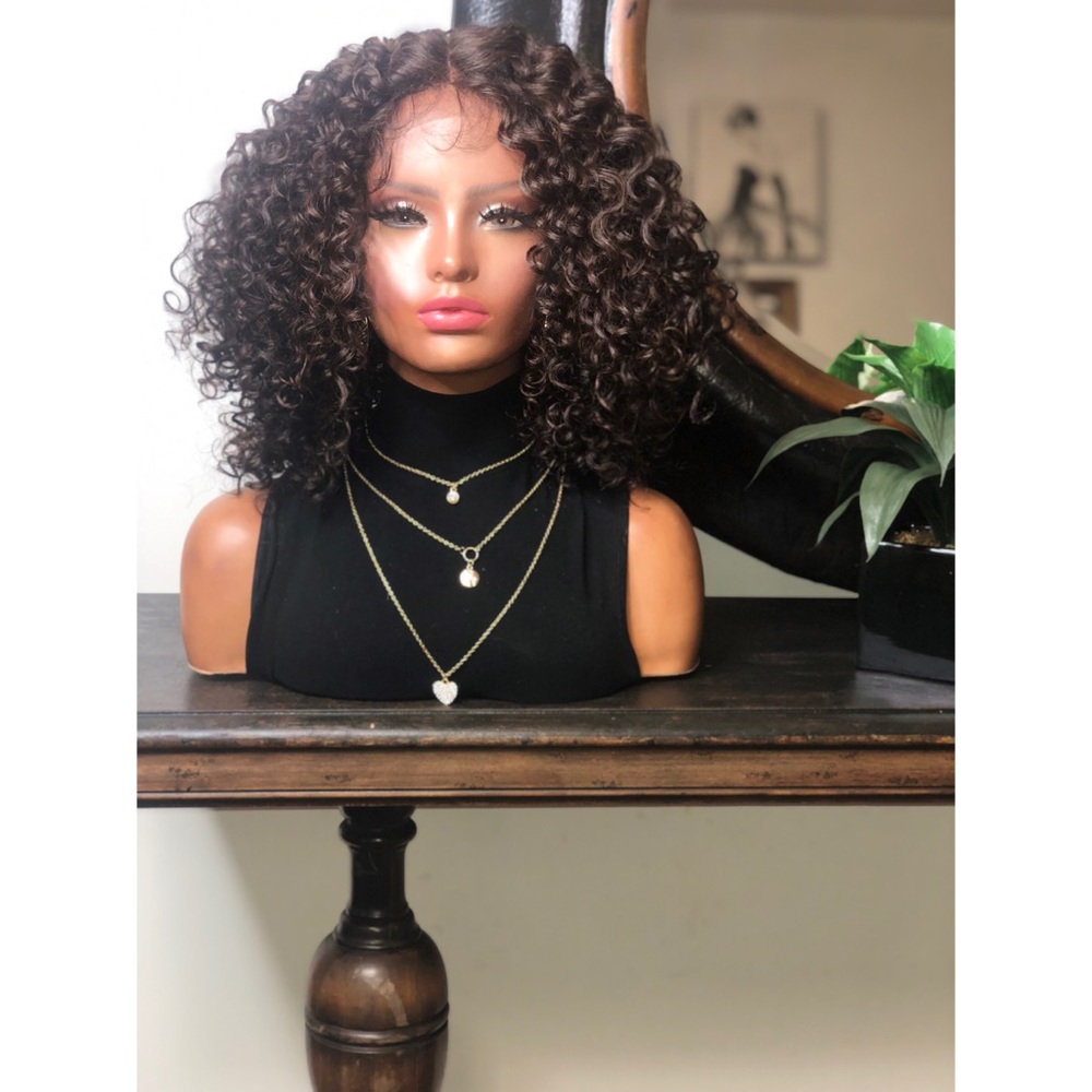 CLEARANCE VEGA| CURLY NATURAL BROWN T PART LACE FRONT WIG